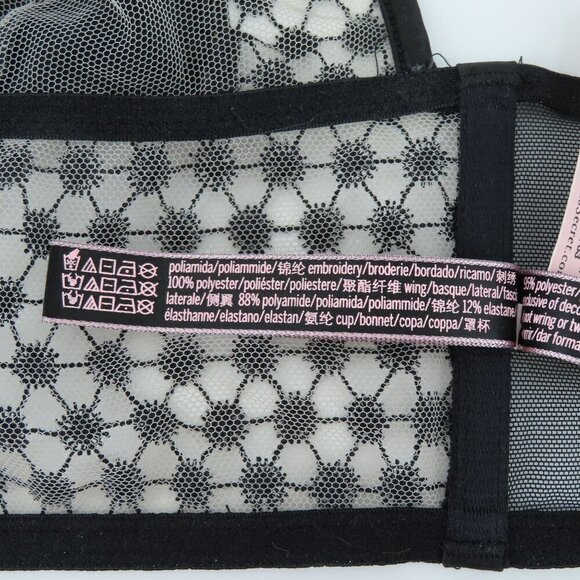 Victorias Secret Small Bralette Black Embroidered Mesh Boning Front Close NEW - Picture 10 of 15